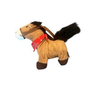 Cuddle Barn Animated Singing Horse Plush Brown Pony with Red Bandana and Handle